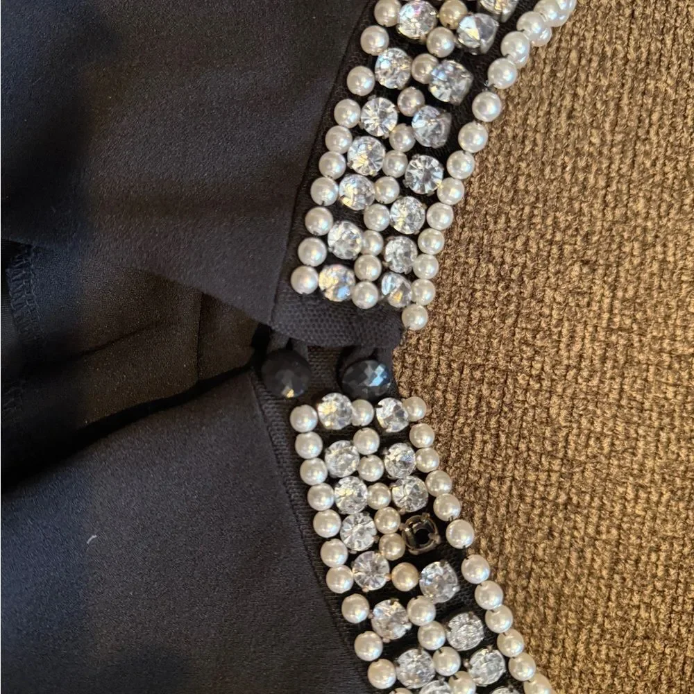 Black Sleeveless Dress with Embellished Collar